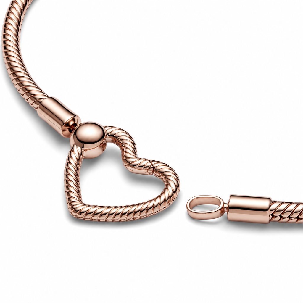Schlangen-Gliederarmband Moments Herzverschluss 14k Roségold