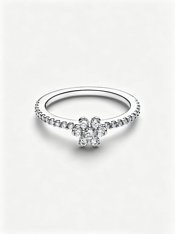 Funkelnde Blume Ring Sterling-Silber