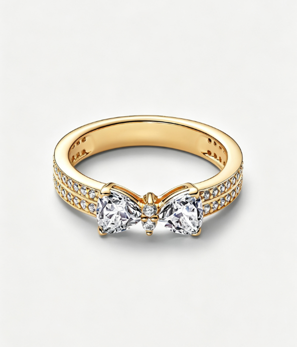 Sparkling Bow Double-row Ring 14 Karat Vergoldung Zweitbild