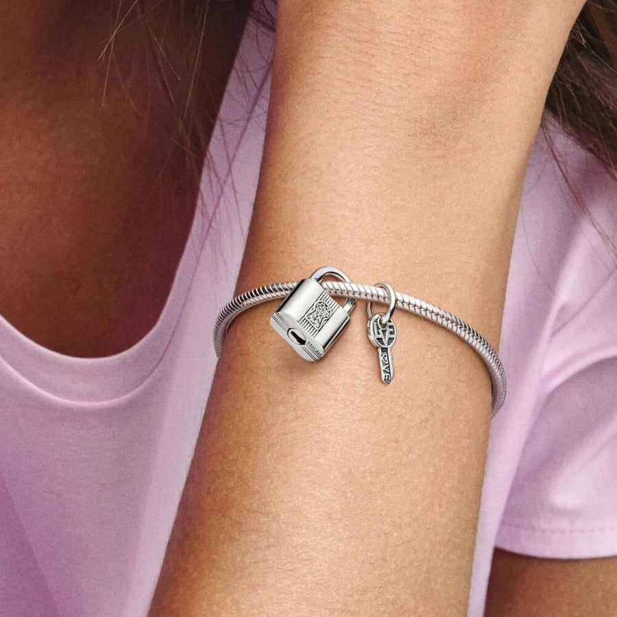 Charm-Anhänger Vorhängeschloss und Schlüssel Sterling-Silber Zweitbild