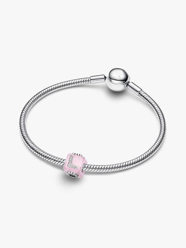 Rosafarbener Murano-Glas Liebeswürfel Charm Sterling-Silber