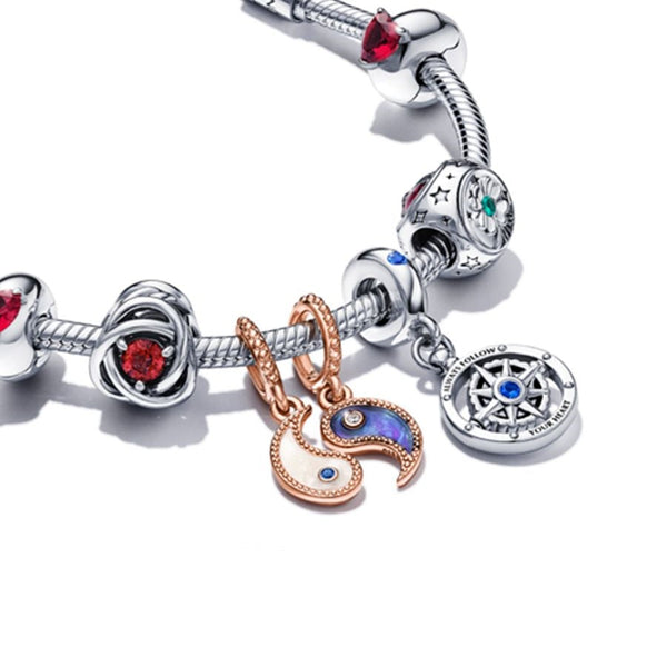 Charm-Anhänger Katzen und Herz Sterling-Silber