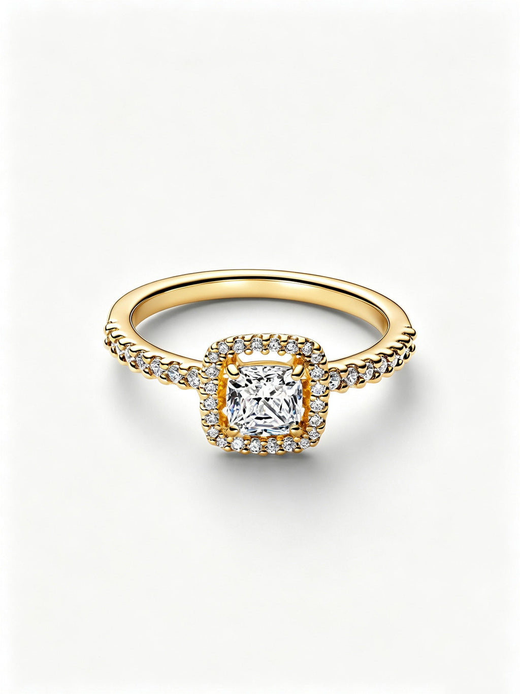 Sparkling Square Clear Halo Ring 14 Karat Vergoldung