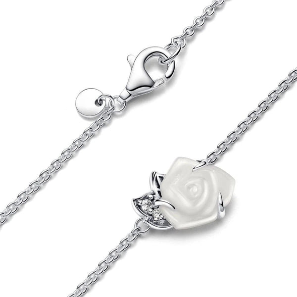 393206C01 Collier Kette Weiße Rose Zirkonia Silber 45 cm
