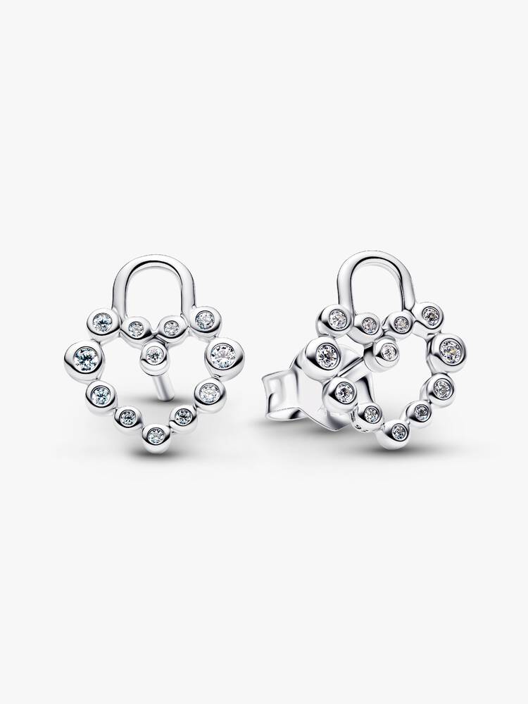 Funkelndes Herz Vorhängeschloss Ohrstecker Sterling-Silber Hauptbild
