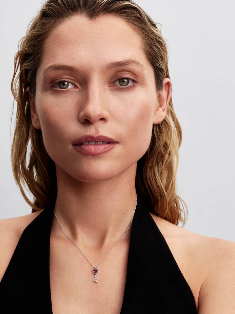 Erhabenes Herz Schlüssel Collier-Halskette Sterling-Silber