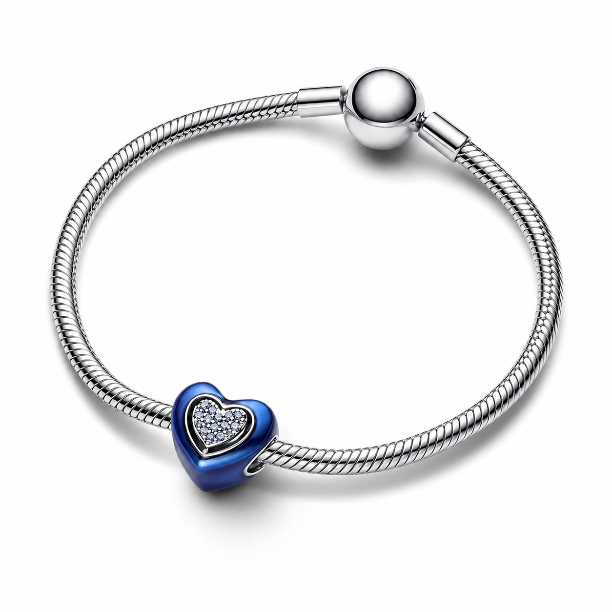 Charm Blaues Drehbares Herz Kristalle Silber