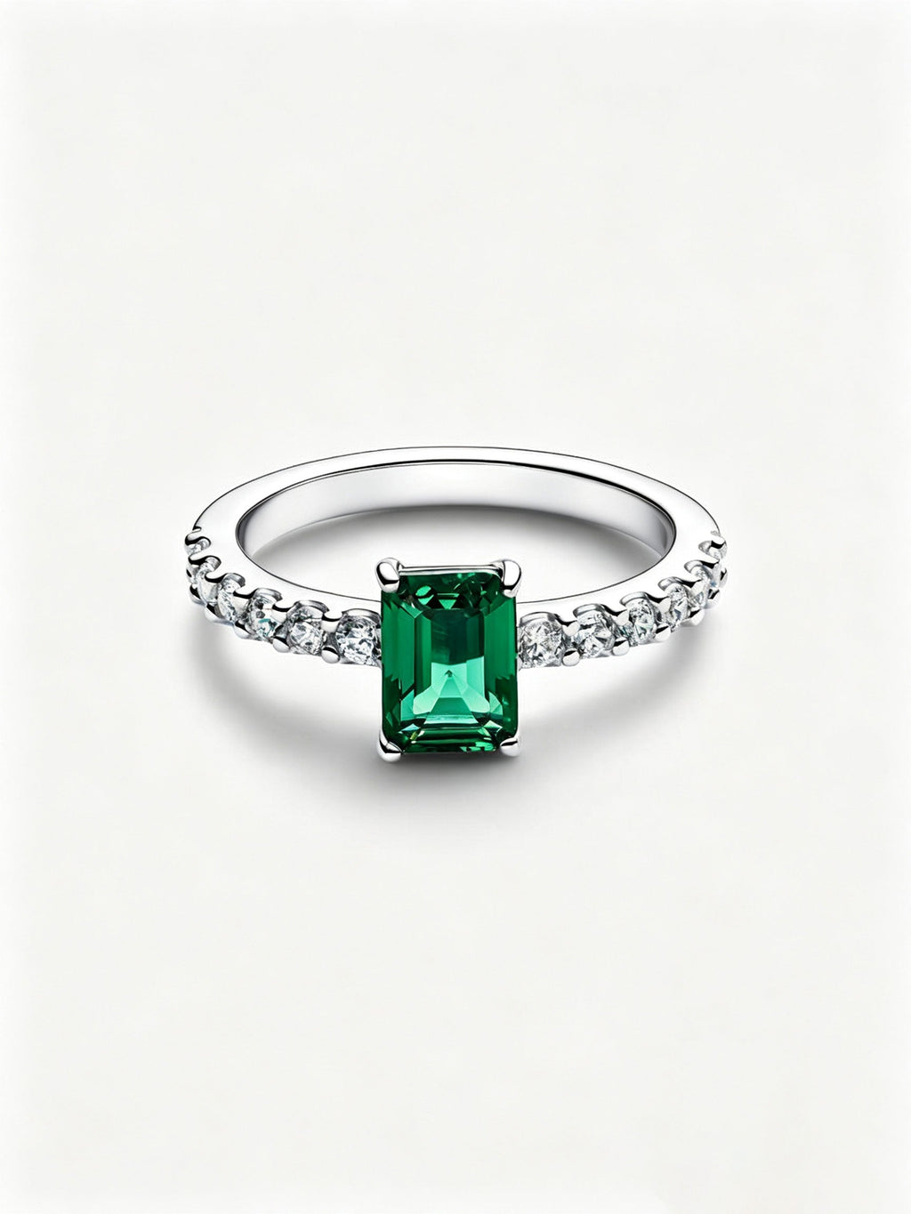 Rechteckiger Funkelnder Grüner Strahlenkranz Ring Sterling-Silber