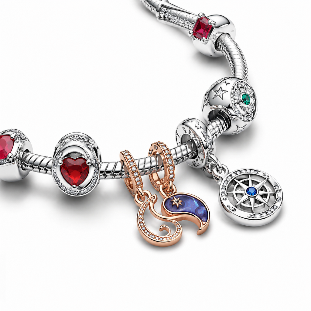 Charm Januar Geburtsstein Roter Ewigkeitskreis Sterling-Silber