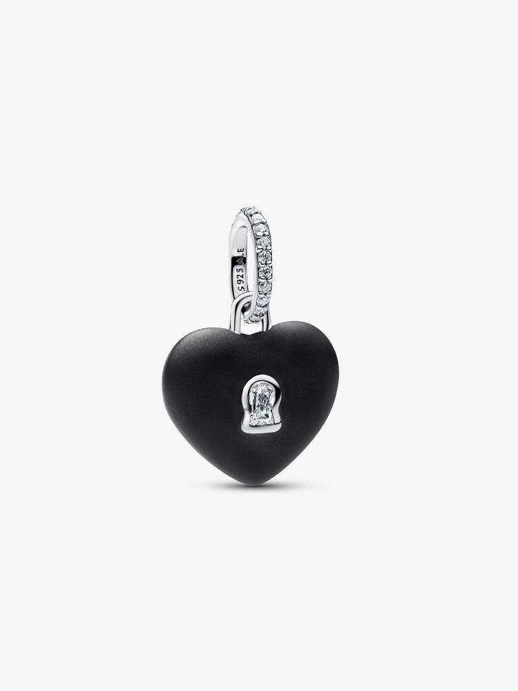 Mattschwarzes Keramik-Herz Vorhängeschloss Charm-Anhänger Sterling-Silber Hauptbild