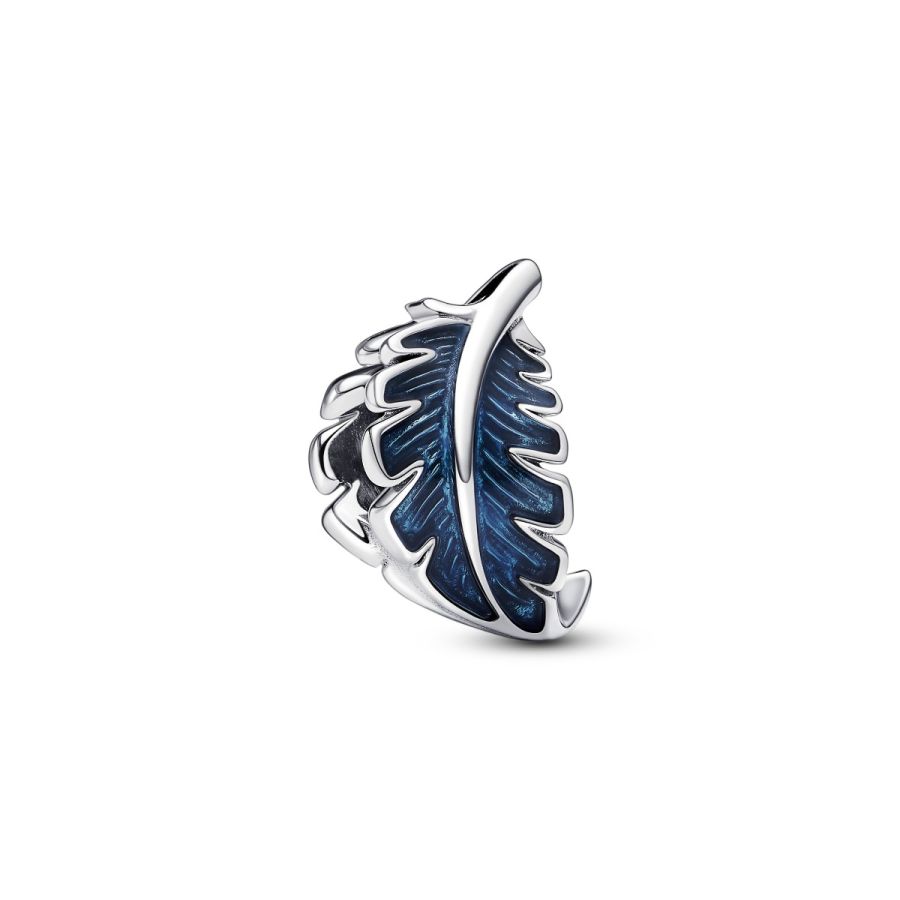 Charm Blaue geschwungene Feder Sterling-Silber