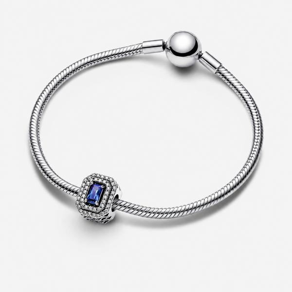 Charm Funkelnd Blaues Mehrstufiges Rechteck Silber