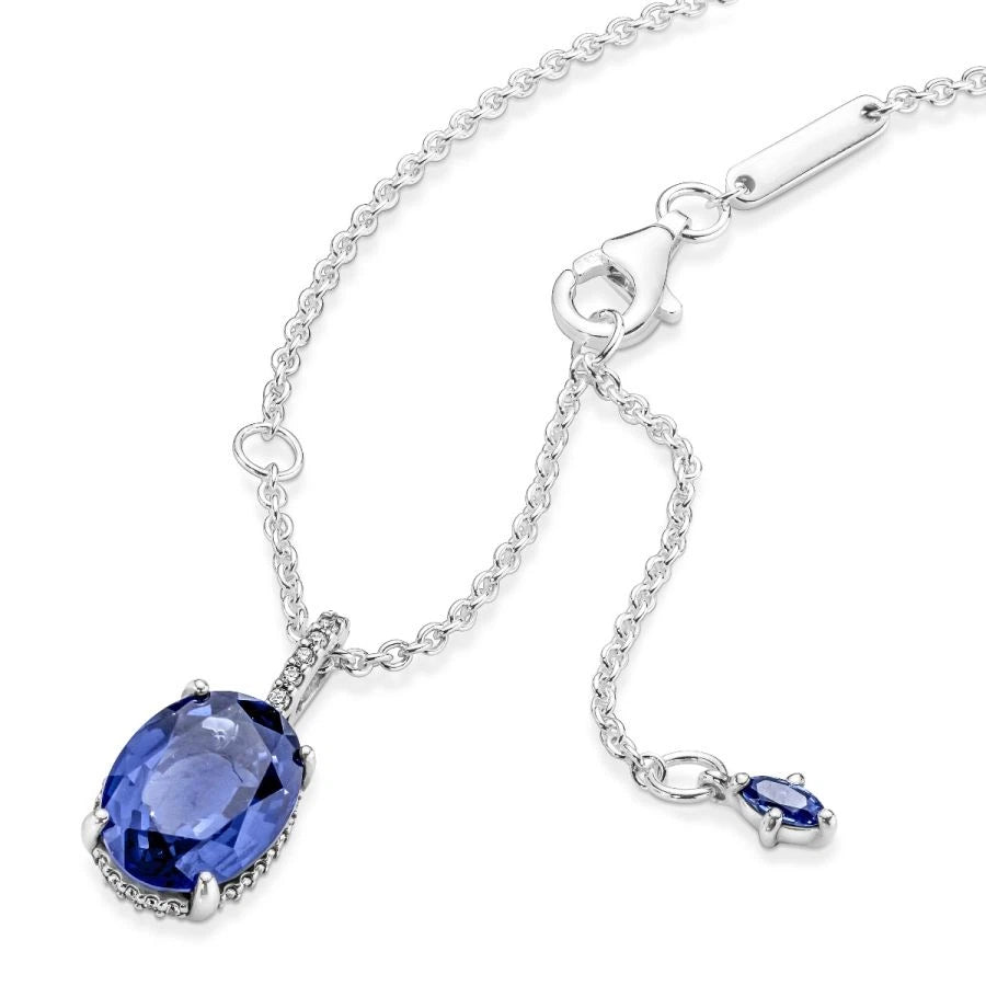 390055C01 Kette mit Anhänger Statement Strahlenkranz Blau Sterlingsilber