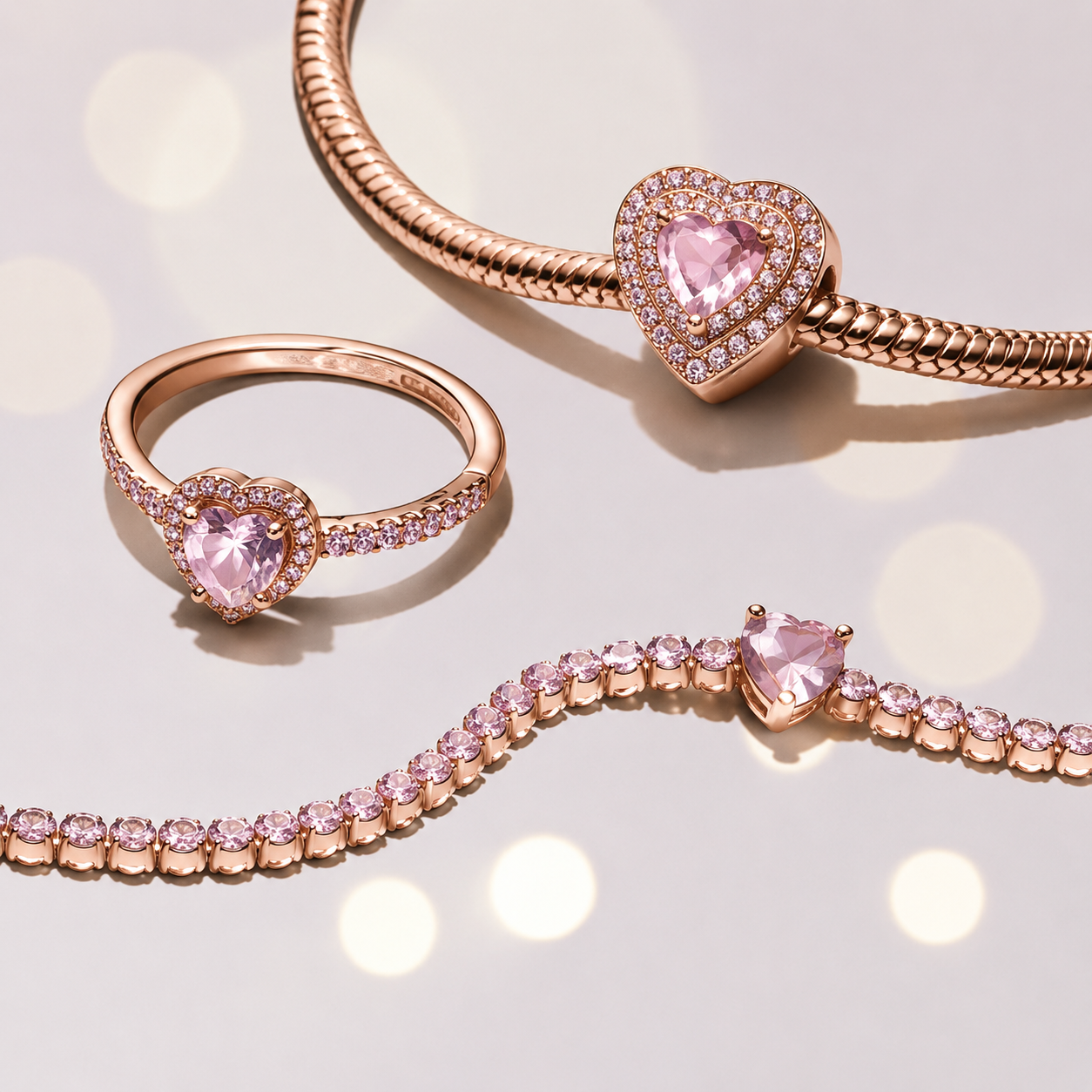 Armband Moments Herz T-Verschluss 14k Rosé Vergoldet