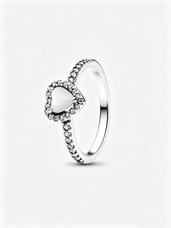 Erhabenes Weißes Herz Ring Sterling-Silber