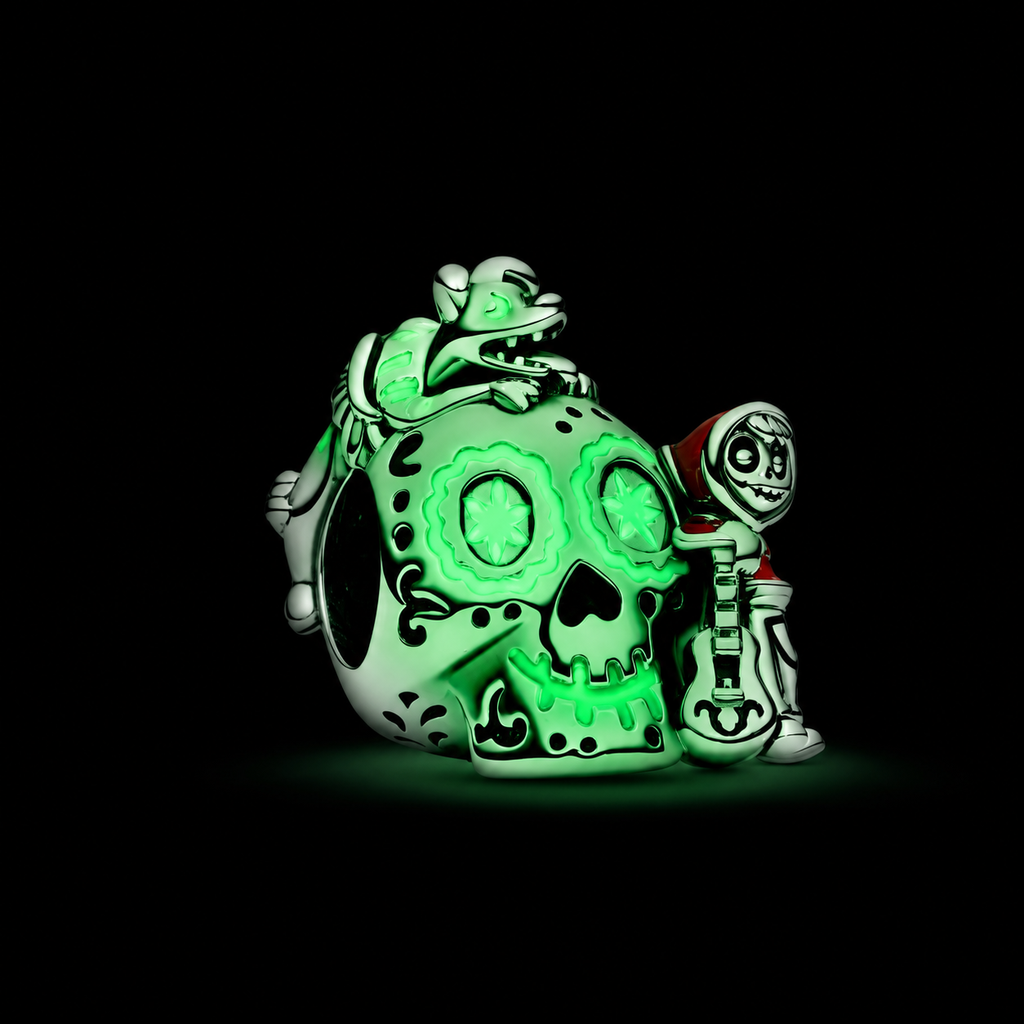 Pixar  Charm Coco Miguel & Dante Glow Totenkopf Silber