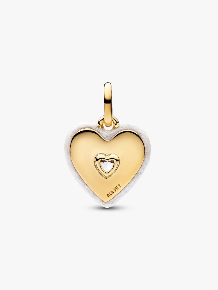 Strahlendes Weißes Herz Medaillon-Charm 14 Karat Vergoldung