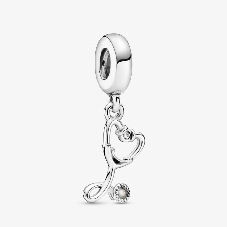 Charm-Anhänger Stethoskop Herz Silber Hauptbild