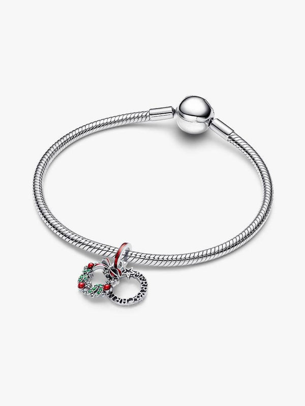 Weihnachtskranz Doppelter Charm-Anhänger Sterling-Silber