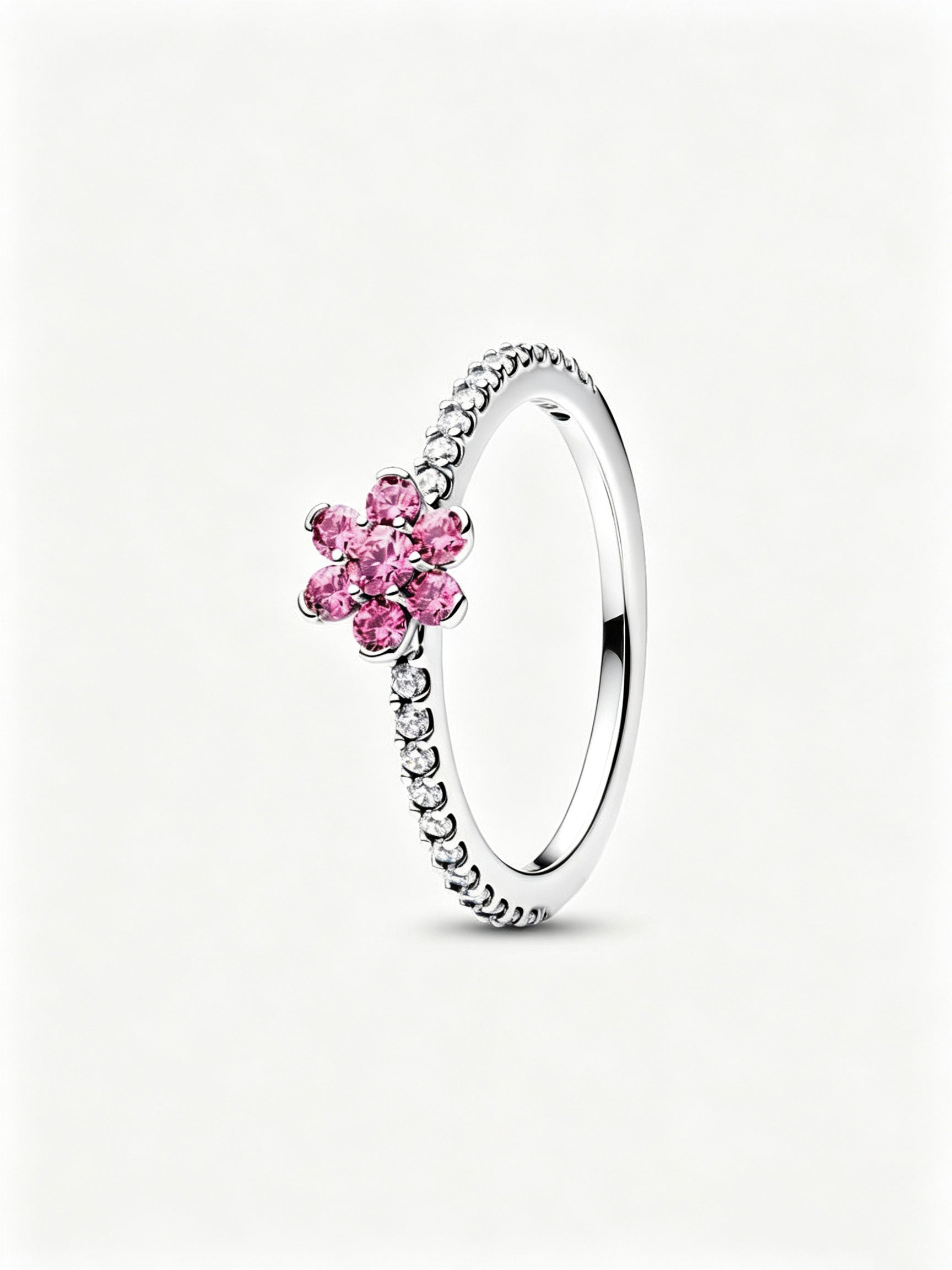 Funkelnde Rosa Blume Ring Sterling-Silber Hauptbild