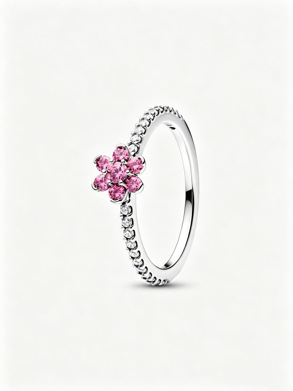 Funkelnde Rosa Blume Ring Sterling-Silber