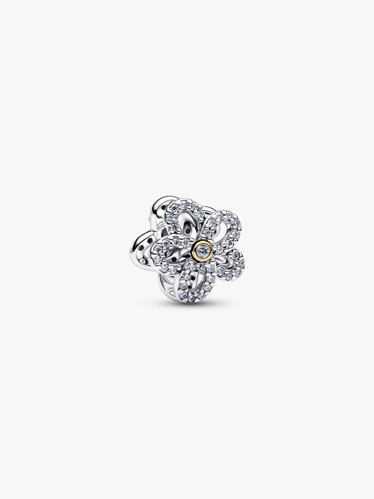 Pavé Blume Offen gearbeitetes Charm Sterling-Silber, 14 Karat Vergoldung Hauptbild