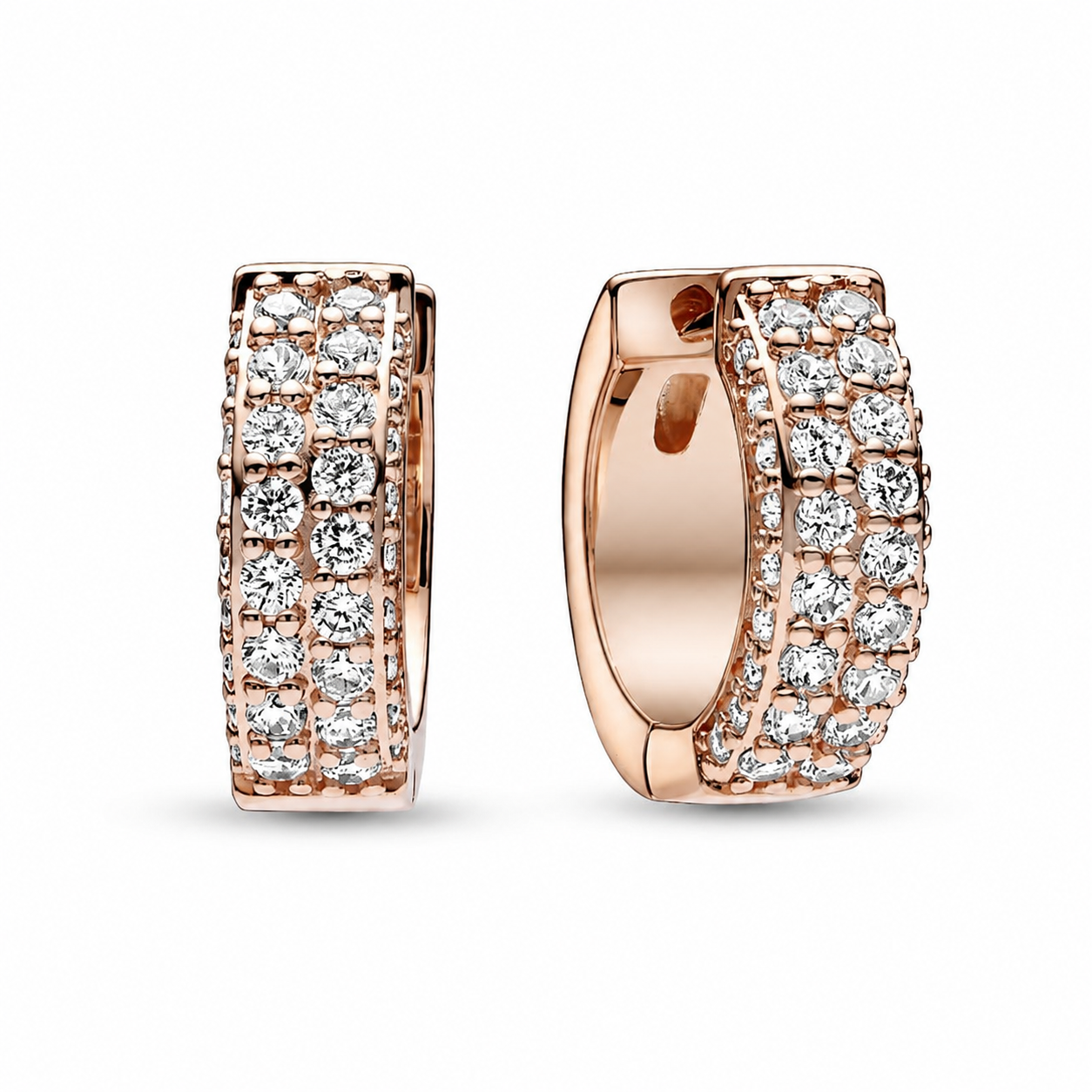 Ohrringe Creolen Timeless Doppelreihige Pavé Rosé Vergoldet Hauptbild