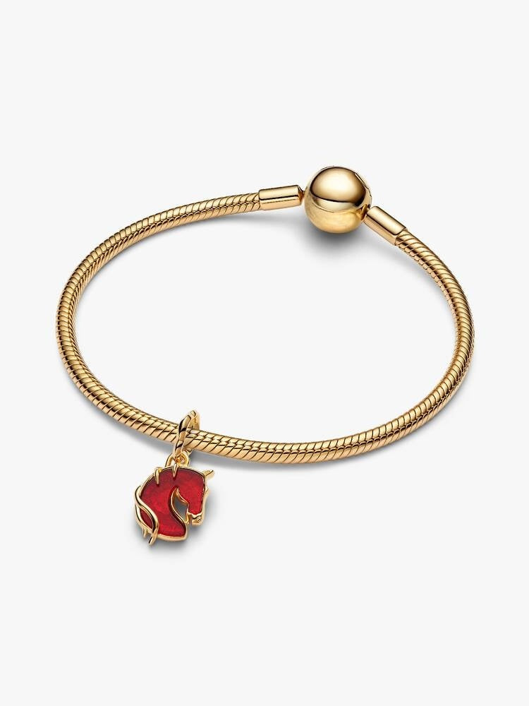 Rotes Feuerpferd Murano-Glas Charm-Anhänger 14 Karat Vergoldung