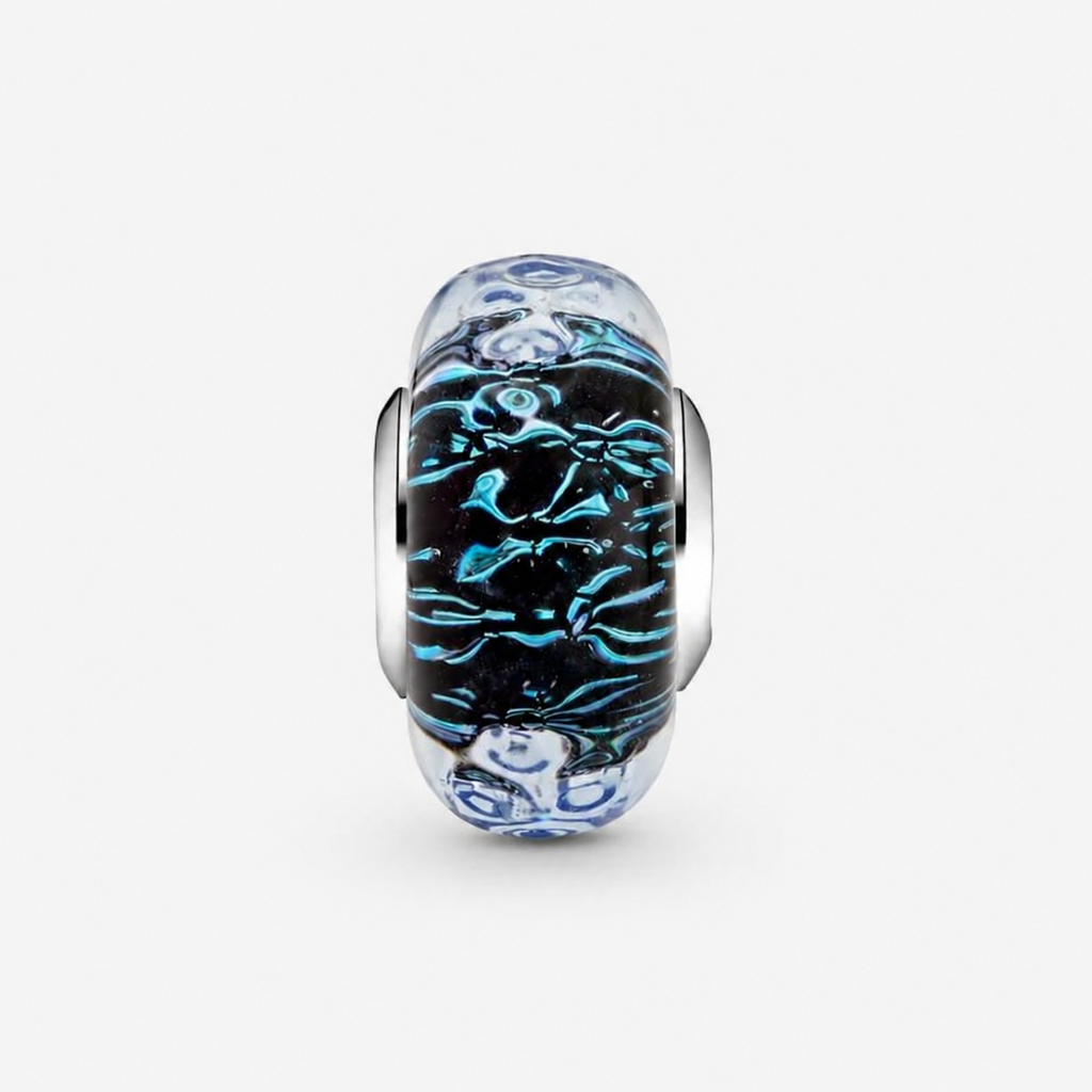 Charm Murano Glas Welliges dunkelblaues Ozean Sterling-Silber