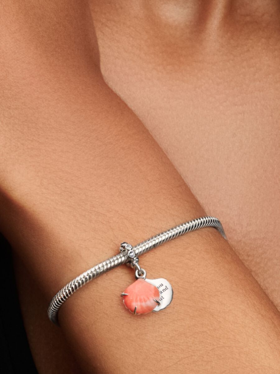 Korallenrote Muschel Doppelter Charm-Anhänger Sterling-Silber Zweitbild