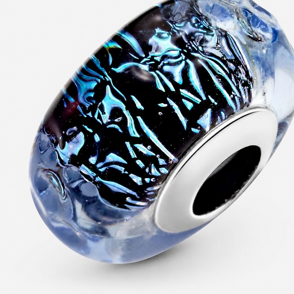 Charm Murano Glas Welliges dunkelblaues Ozean Sterling-Silber