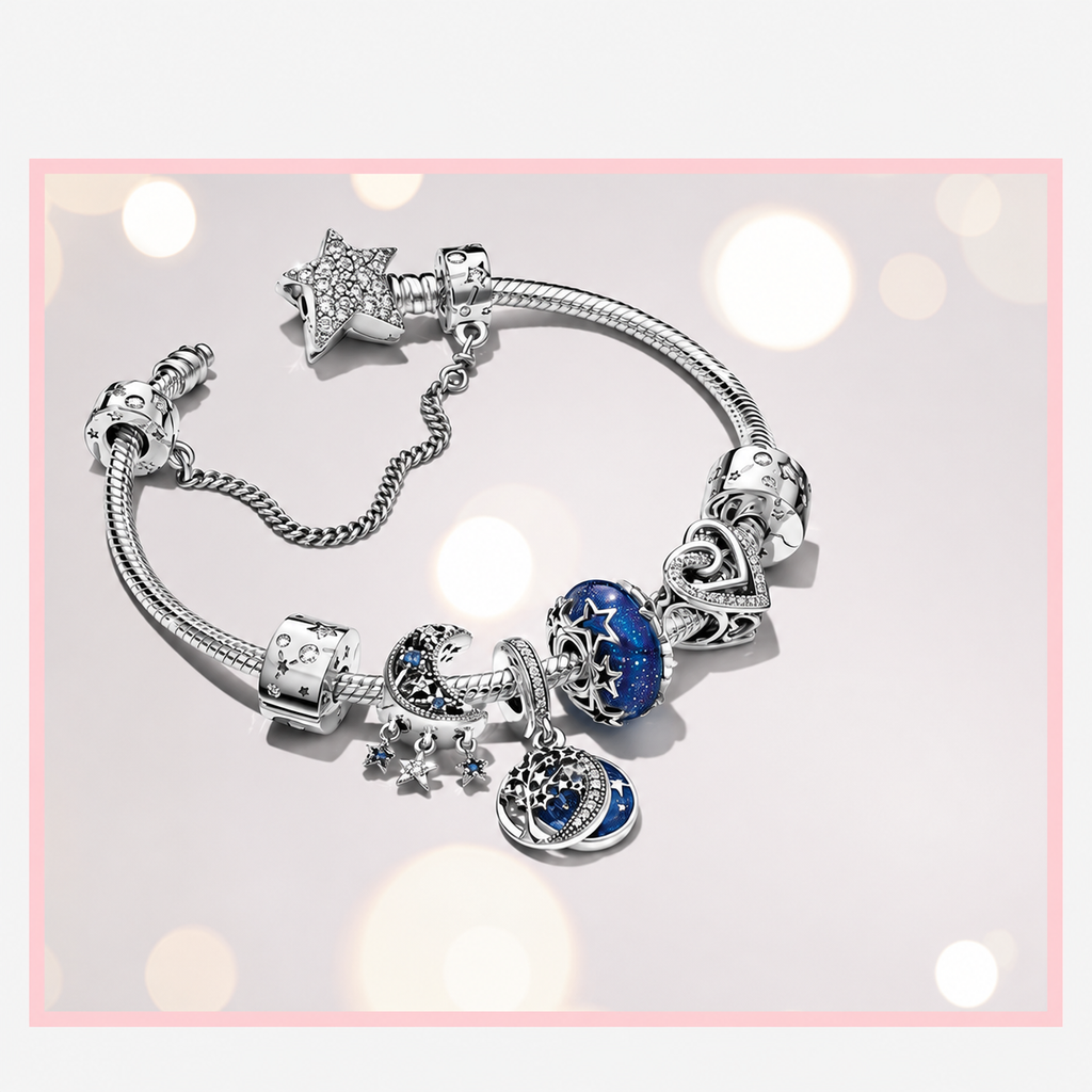 Charm Stern & Mondsichel Zirkonia Sterling-Silber