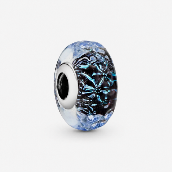Charm Murano Glas Welliges dunkelblaues Ozean Sterling-Silber