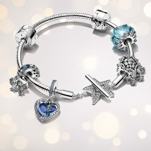Charm Murano Winterblaue Schneeflocke Sterling-Silber