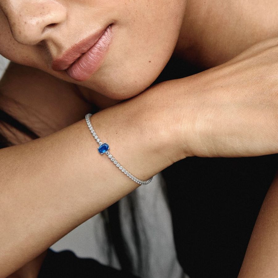 Tennisarmband Funkelnder Pavé Zirkonia Blau Silber