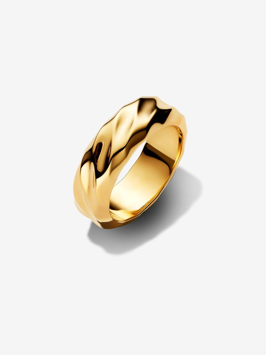 Gewellter Breiter Band-Ring 14 Karat Vergoldung Hauptbild