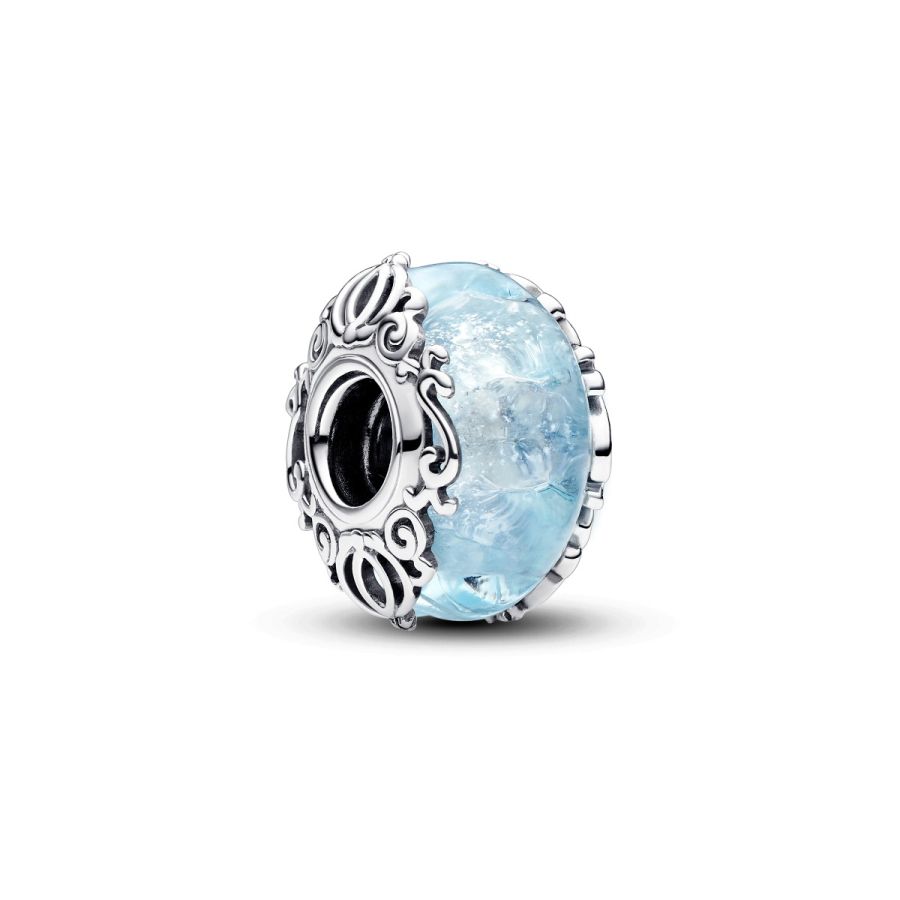 Charm Cinderella Murano-Glas Blau Silber Hauptbild