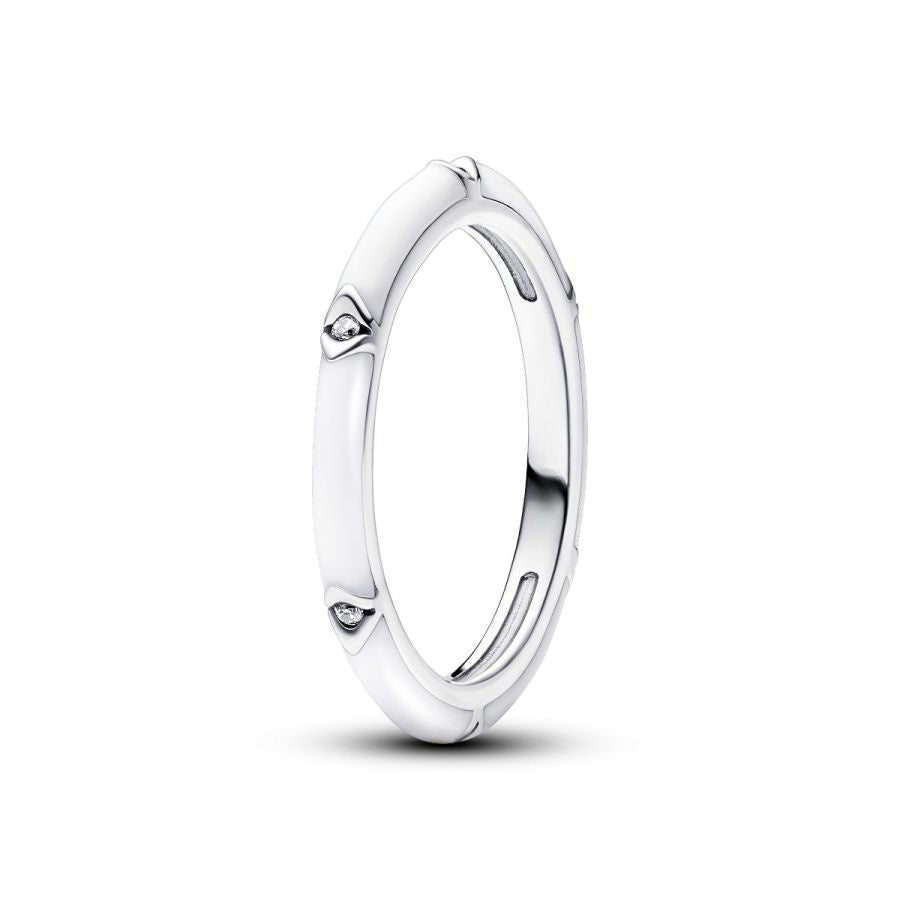 Ring Zirkonia Steine & Emaille Weiss Silber Hauptbild