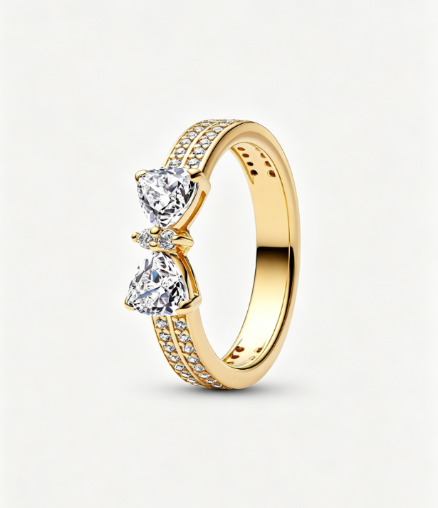 Sparkling Bow Double-row Ring 14 Karat Vergoldung Hauptbild