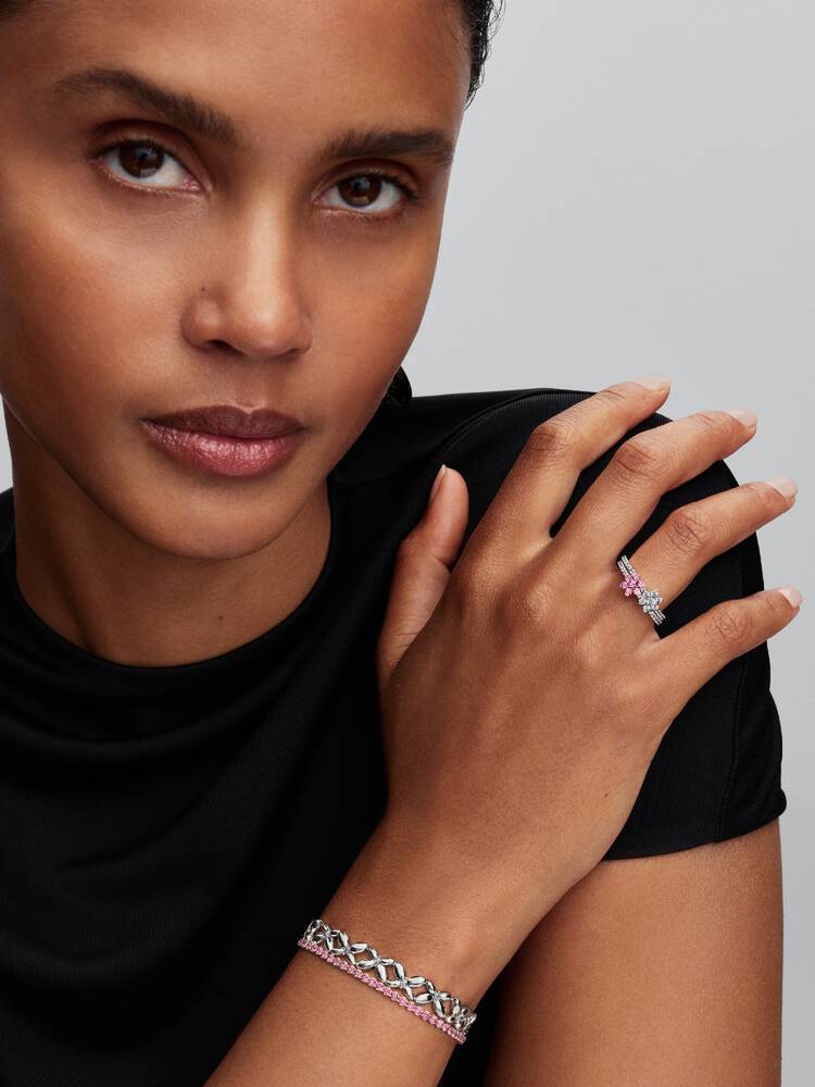 Funkelnde Rosa Blume Ring Sterling-Silber