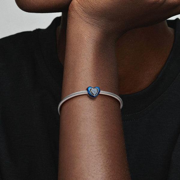 Charm Blaues Drehbares Herz Kristalle Silber