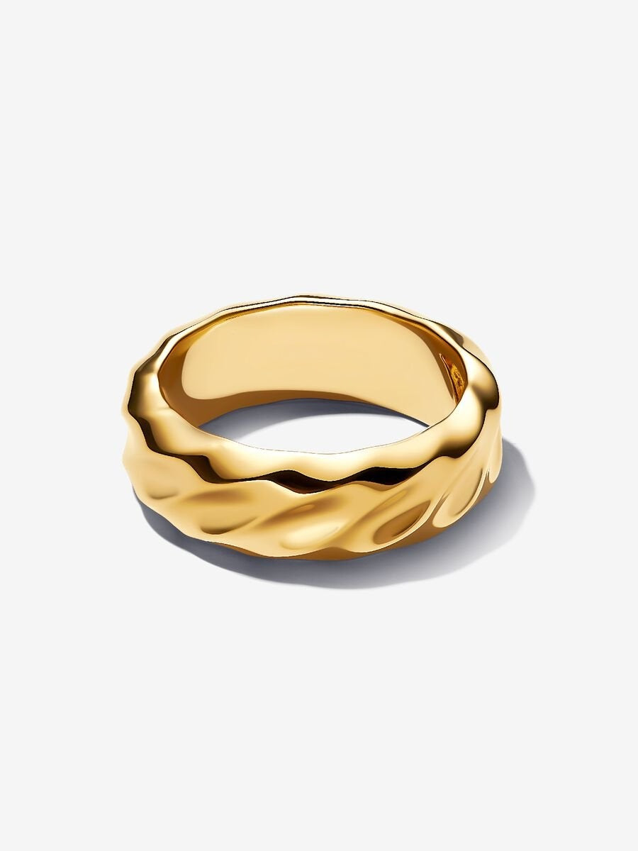 Gewellter Breiter Band-Ring 14 Karat Vergoldung