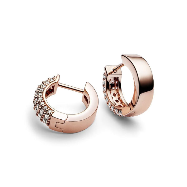 Ohrringe Creolen Timeless Doppelreihige Pavé Rosé Vergoldet