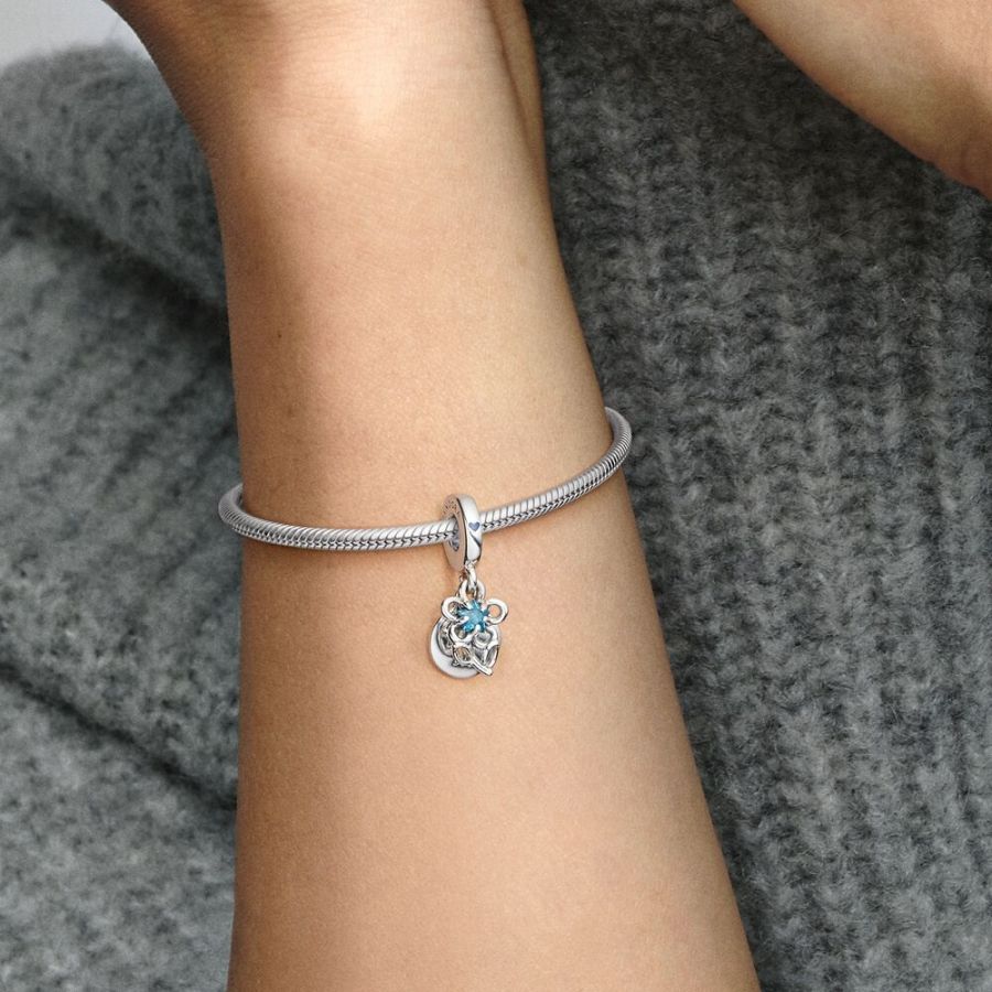 Doppelter Charm-Anhänger Blühende Blume Sterling-Silber