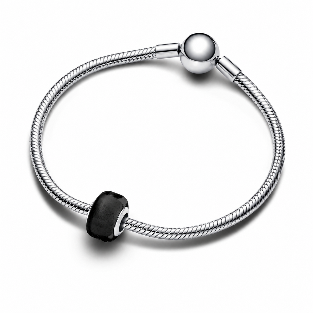 Mini-Charm Schwarzes Murano-Glas Silber