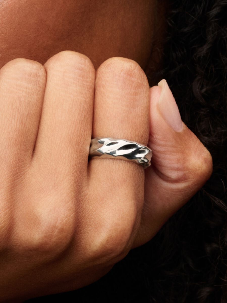 Gewellter Breiter Band-Ring Sterling-Silber Zweitbild