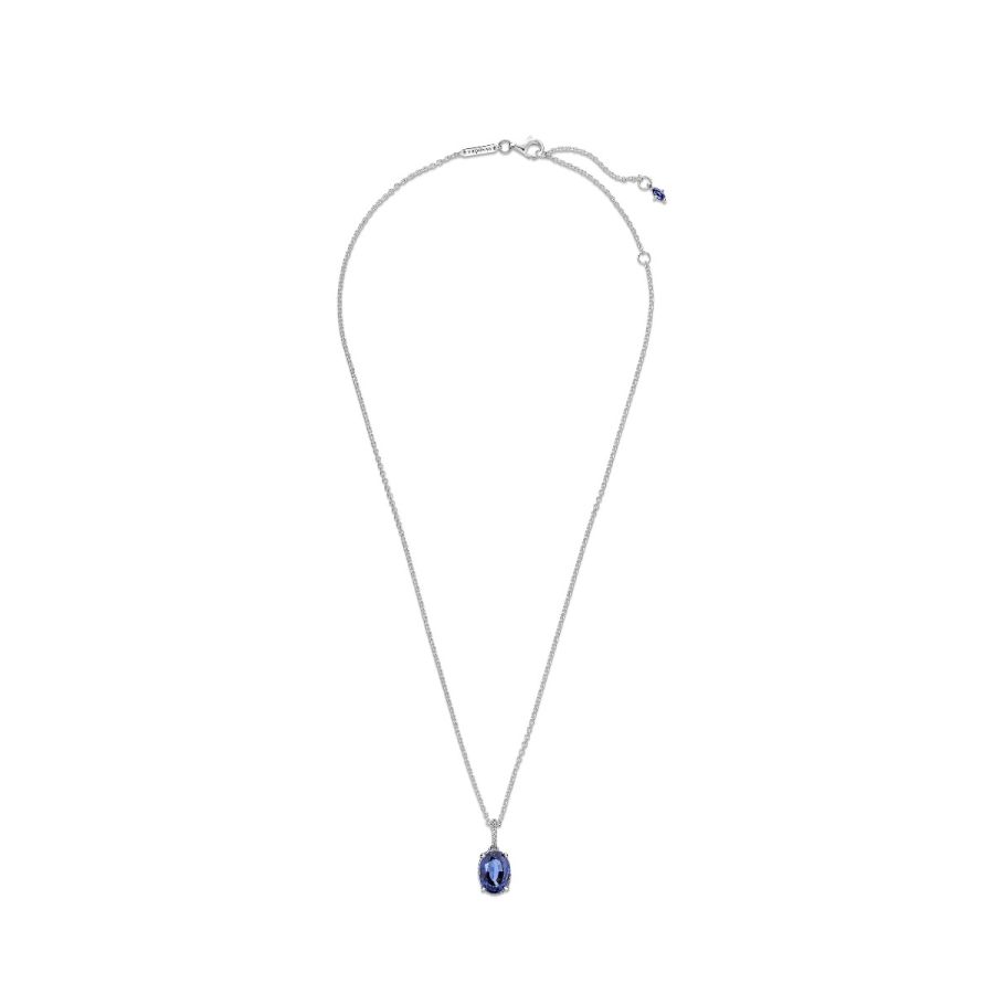 390055C01 Kette mit Anhänger Statement Strahlenkranz Blau Sterlingsilber