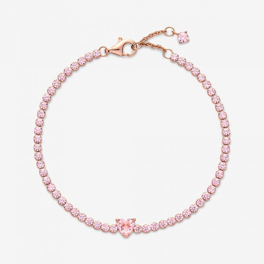 Tennisarmband Funkelndes Herz 14k Rosé Vergoldet