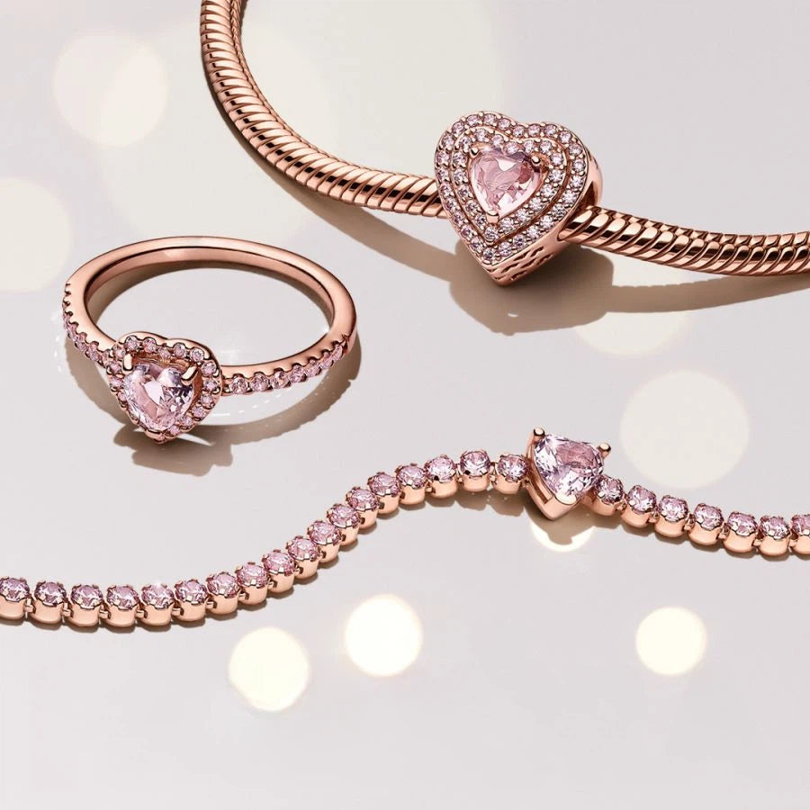 Tennisarmband Funkelndes Herz 14k Rosé Vergoldet