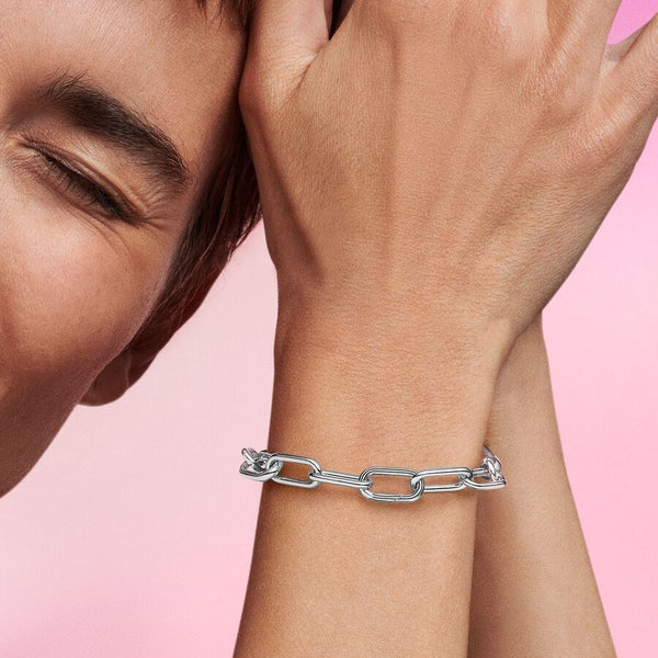 Link-Charm Rechteckig Offen Gerillte Linien Sterling-Silber